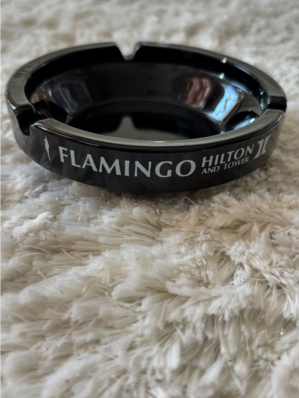 Flamingo Hilton Black Ceramic Ashtray